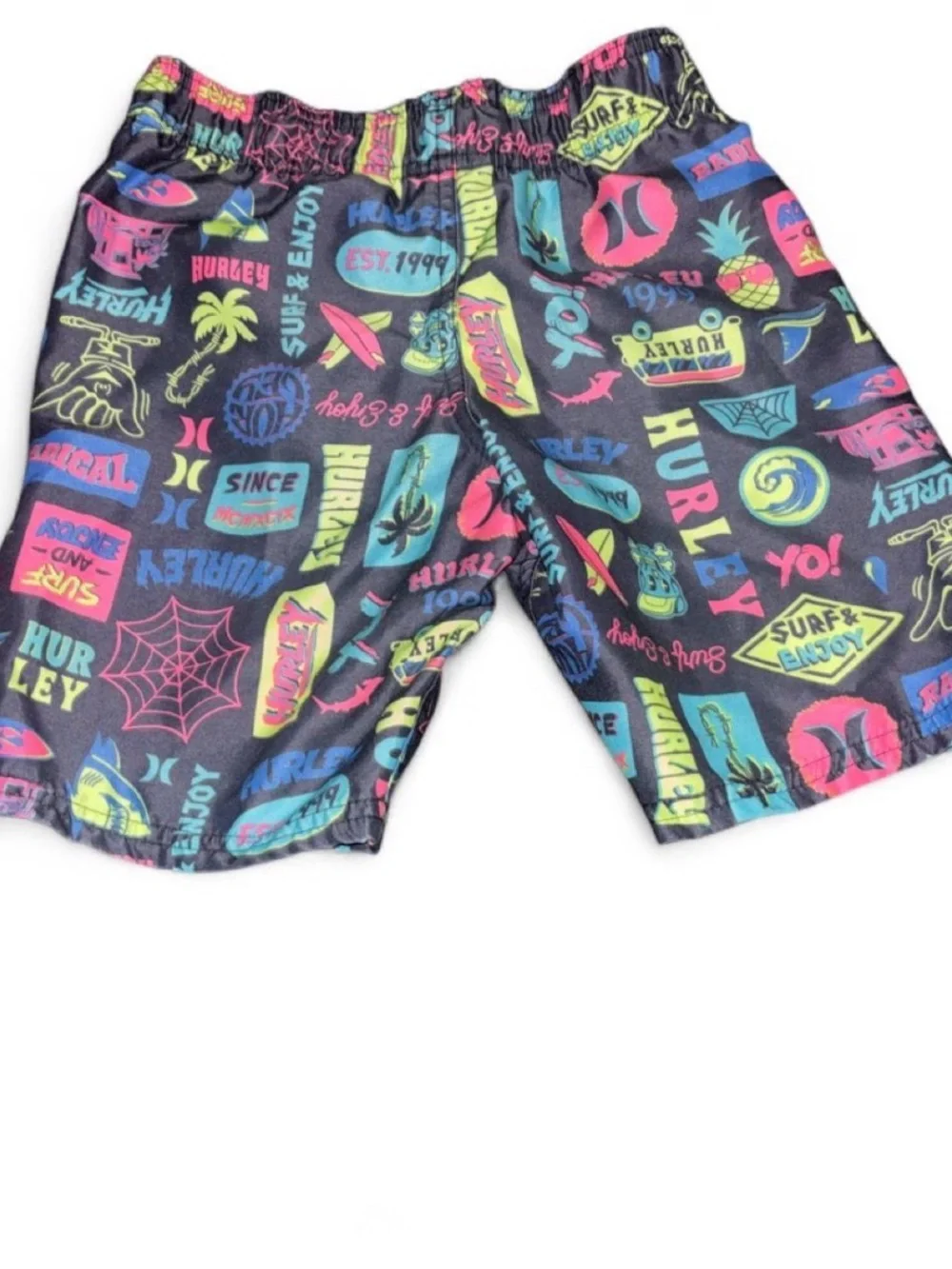 Hurley Neon Logo Surf-Print Boys Swim Shorts